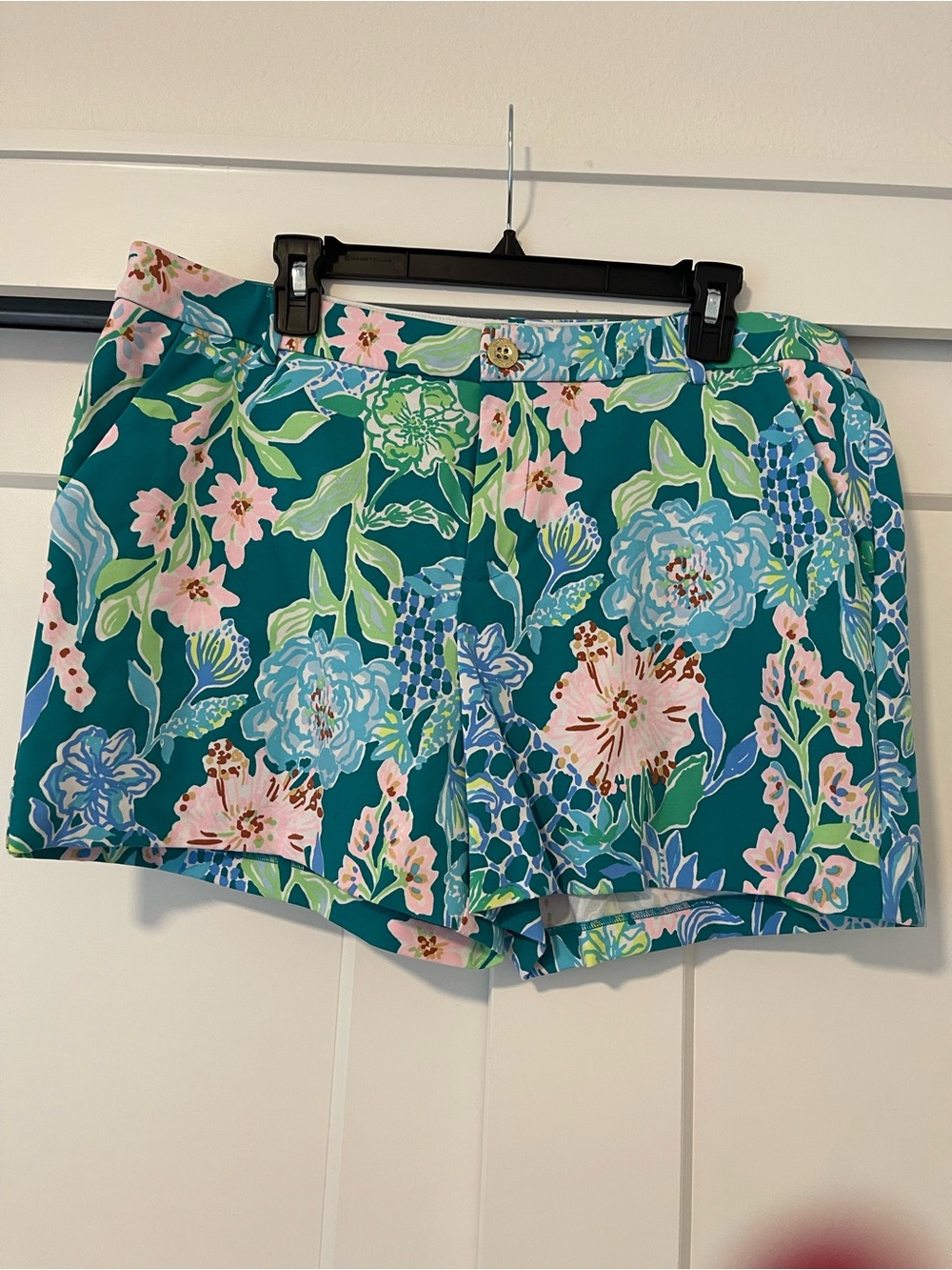 Lilly Pulitzer Teal Floral Shorts with Pink & Blue Blooms